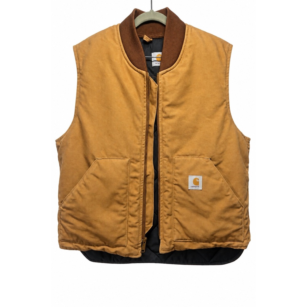 Carhartt Mens Duck Vest Vintage Brown Quilted Lined Canvas Workwear XL USA Made